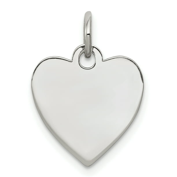 Back Disc Charm 925 Sterling Silver Rhodium Plated Engraveable Heart Polished Front 